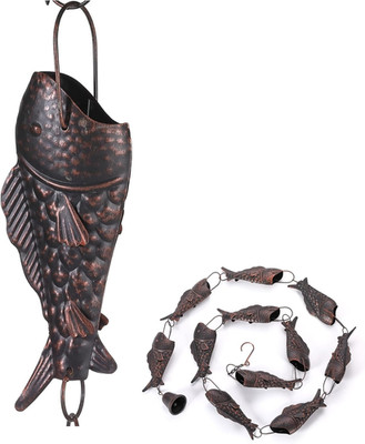 Antique Bronze Rainbow Trout Rain Chain 8.5FT Decorative Functional Downspout