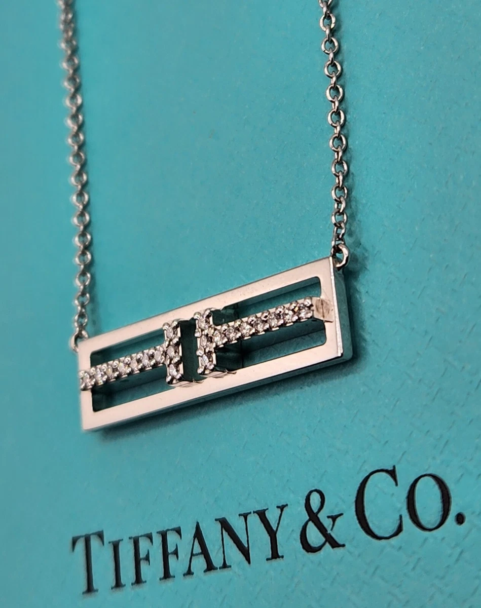 Tiffany T open horizontal diamond bar pendant in 18k rose gold. | Tiffany &  Co.