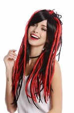 Parrucca da Donna Cosplay Lungo Liscio Riga Nero Rossi Rasta Dreadlocks