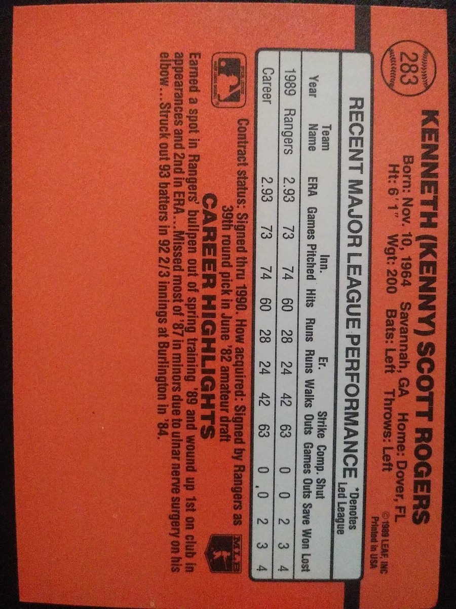 1990 Donruss 💥Kenny Rogers Baseball Card #283 With 3 Errors. | eBay