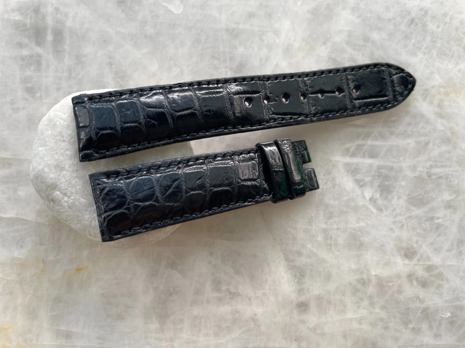 20mm/18mm Black Alligator Crocodile Print Leather Watch Strap Band