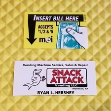 (4) MARS VN2511 or VN2512 BILL VALIDATOR DECAL STICKERS $1, $2 & $5 / Free Ship!