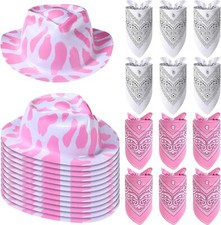 Haysandy 24 Pcs Cow Print Cowgirl Hats Cowboy Bulk with Bandana Pink