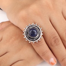 Natural Sodalite Gemstone 925 Sterling Silver Jewelry Handmade Round Shape Ring