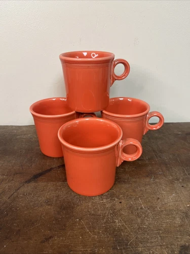 Set Of 4 Persimmon Fiesta Ware Orange Mugs 10 Oz - HLC USA 