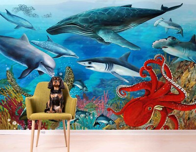 3D Underwater World Shark Octopus Wallpaper Wall Murals Removable Wallpaper 70