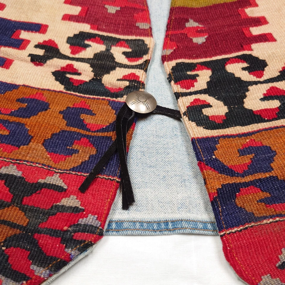 Vintage Jensen & Smith Cowboy Code Sz L Denim Tapestry Vest Southwestern Kilim - Image 4 of 4