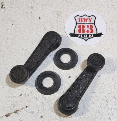 Suzuki Samurai WINDOW CRANK HANDLES Black handle PAIR 1986-95 + backing washers