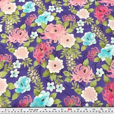 Michael Miller Eastern Mums Metallic Florals Purple Cotton by the HALF YARD