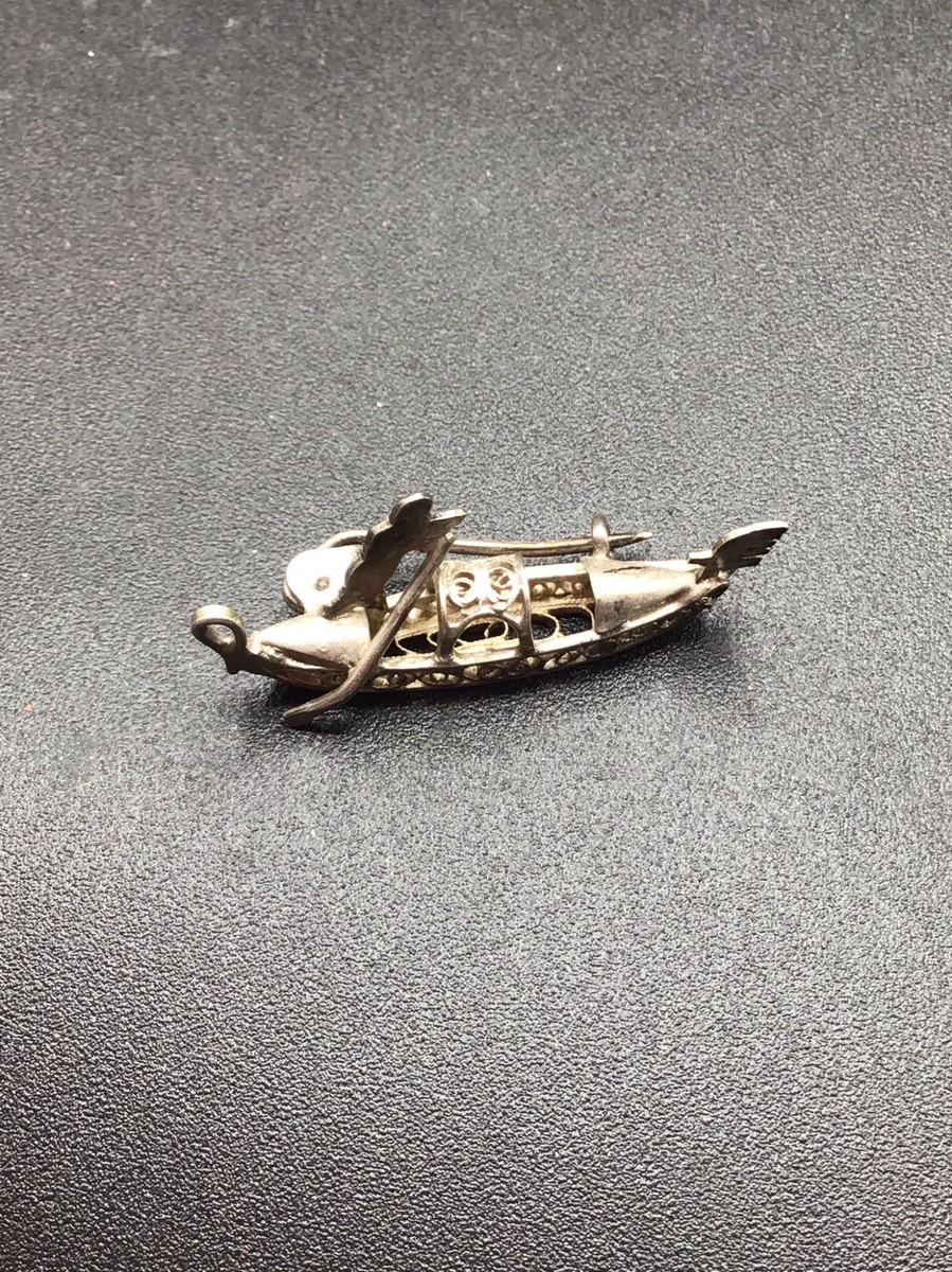 Sterling Silver Gondola Boat Pin Filigree Brooch Venice