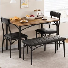 Dining Table Set for 4 Dinette Table w/Upholstered Bench & 2 Chairs for Kitchen