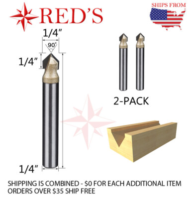2 Pack Tideway Carbide PRO LC03010404 1/4'' 90 V Groove 1/4'' shank router bit