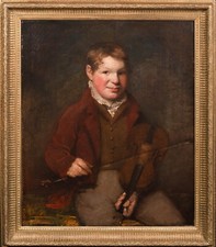 Large 19th Century Irish School Portrait Of A Boy & Violin The Young Fiddler