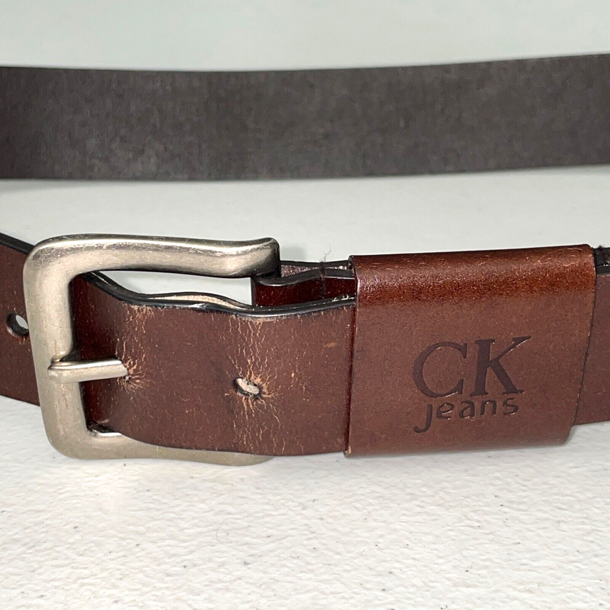 Vintage Late 90\'s Calvin Klein Jeans Ombre Leather Belt Oil Tanned Belt Vintage Calvin Klein CK Logo Mens Leather Belt Brown Size 42  main image 3
