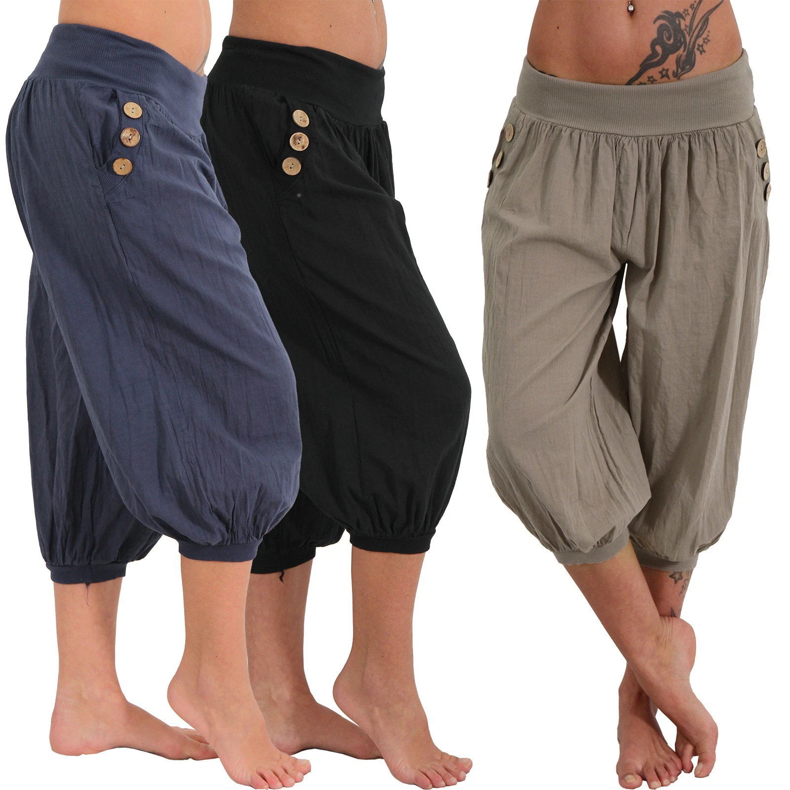 Trousers Capri Ali Baba Bloomers Harem Aladdin Summer Button Pocket Holiday 34 36 38 40
Opens in a n