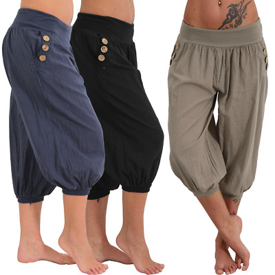 Hose Capri Ali Baba Pumphose Harem Aladin Sommer Knopf Tasche Urlaub 34 36 38 40