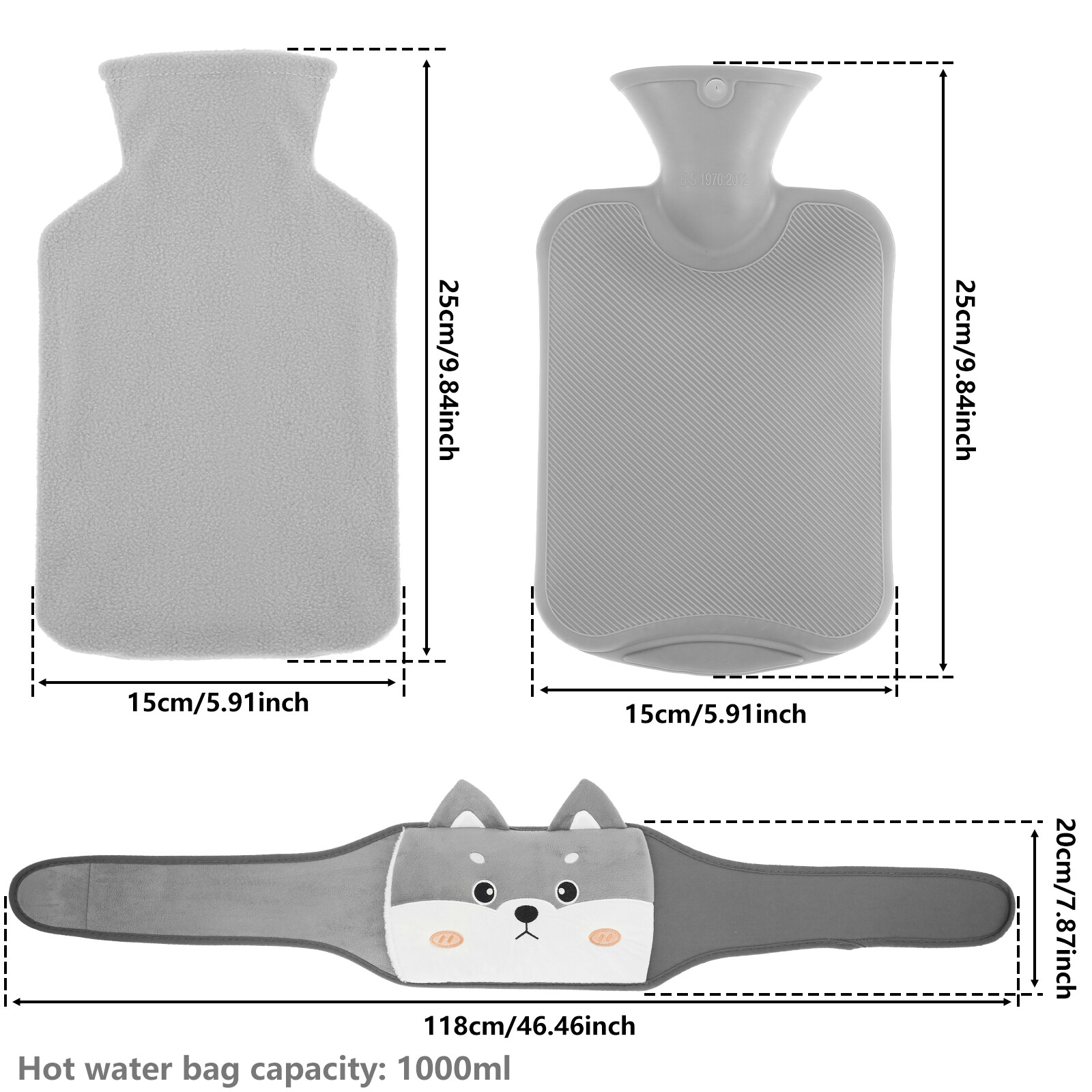 1000ML Hot Water Bottle Warmer Plush Faux Fur Waist Cover Belt Warmer