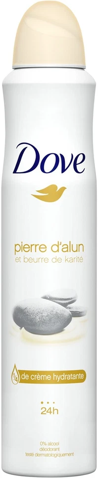 Lot de 4 déodorants DOVE pierre d’alun beurre de karité (200ml x 4)
