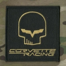 HEARTBEAT of AMERICA CORVETTE RACING iron-on PATCH C-5 C-6 4" Gold RACING SKULL
