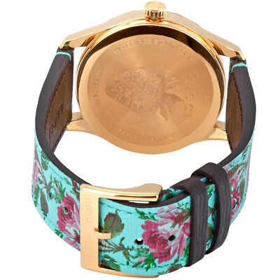 GUCCI YA1264085 G-Timeless Aqua Floral Print Dial & Leather Band