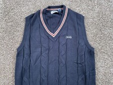 VTG IZOD Cable Knit Tennis Sweater Vest Adult Large Blue Cotton Golf Preppy