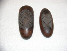 INDIGENOUS HAND CARVED WOOD OVAL BOWLS WITH LIDS GUC
