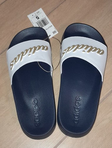Adidas Adilette Shower Womens Shoes Size 5, Color: White/Gold/Midnight - Picture 3 of 6