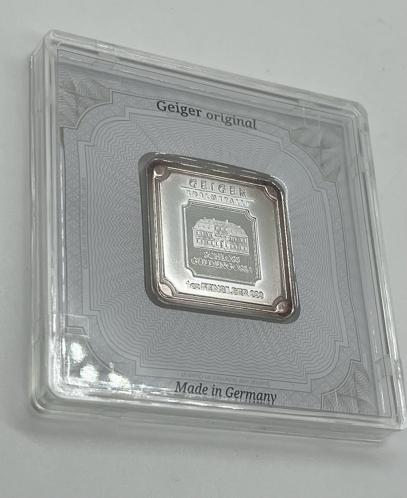 1oz .999 Fine Silver Bar Geiger Edelmetalle Original Square Series in Capsule