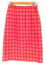 Vntg 60s Pink Houndstooth Boucle Wool Pencil Wiggle Skirt Lined Union Label S/XS