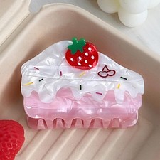 Cute Pink Strawberry Cake Shape Hair Claws Non Slip Medium Hair Clips Women G...