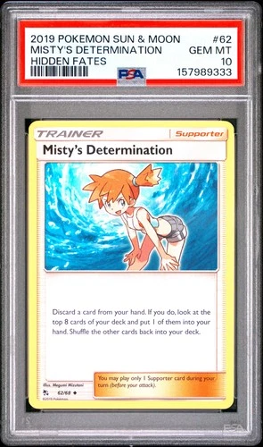 2019 POKEMON SUN & MOON HIDDEN FATES #62 MISTY'S DETERMINATION PSA 10
