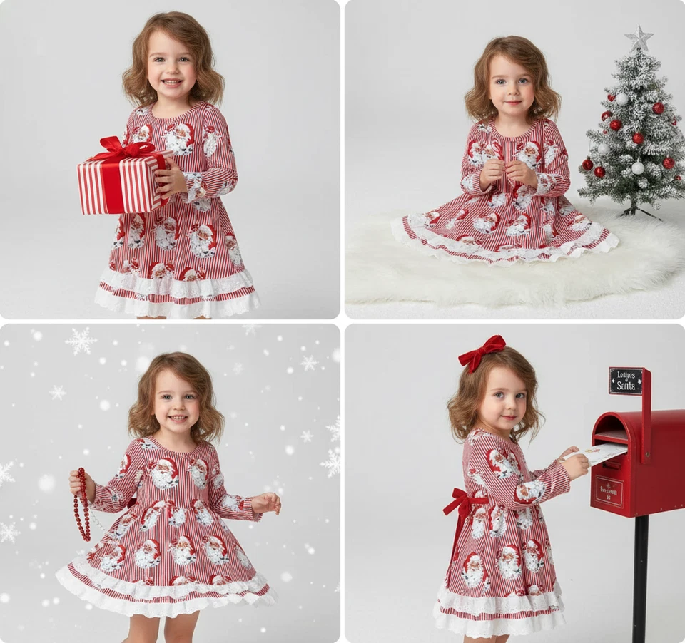 Girls Baby Kids Dress Christmas Holiday Santa stripe for Party or Recital Dance - Image 3 of 3