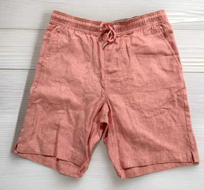 Montauk Linen Essex Crossing Shorts Mens S Texture Drawstring Peach Linen Cotton