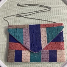 Vintage LA REGALE Beaded Multicolor Evening Small Bag Clutch Purse, Satin Lining