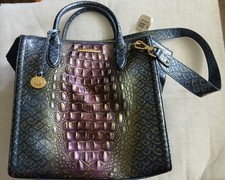 Brahmin Blue/Purple/Gold Croc-Embossed Satche...