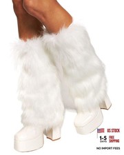 Women Furry Leg Warmers Winter Fur Fluffy Leg Warmers Winter Boot Cuffs White