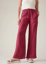 Athleta Retreat Linen Wide Leg Pant Sz 6 Tall CoffeeBerry Beach Coastal Pull On