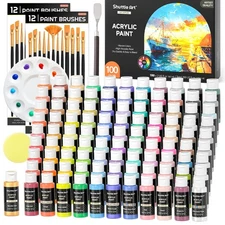 Shuttle Art 100 Colors Acrylic Paint, 2oz/60ml Bottles, Include 2 Sets of 12 ...