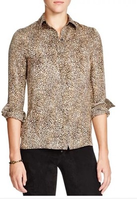 alice + olivia Willa Blouse Shirt in Leopard  Size L Large Excellent