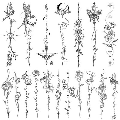 Temporäre Tattoos Frauen Mädchen 45 Stück  Linien Blumen Wörter Skizzen Arm