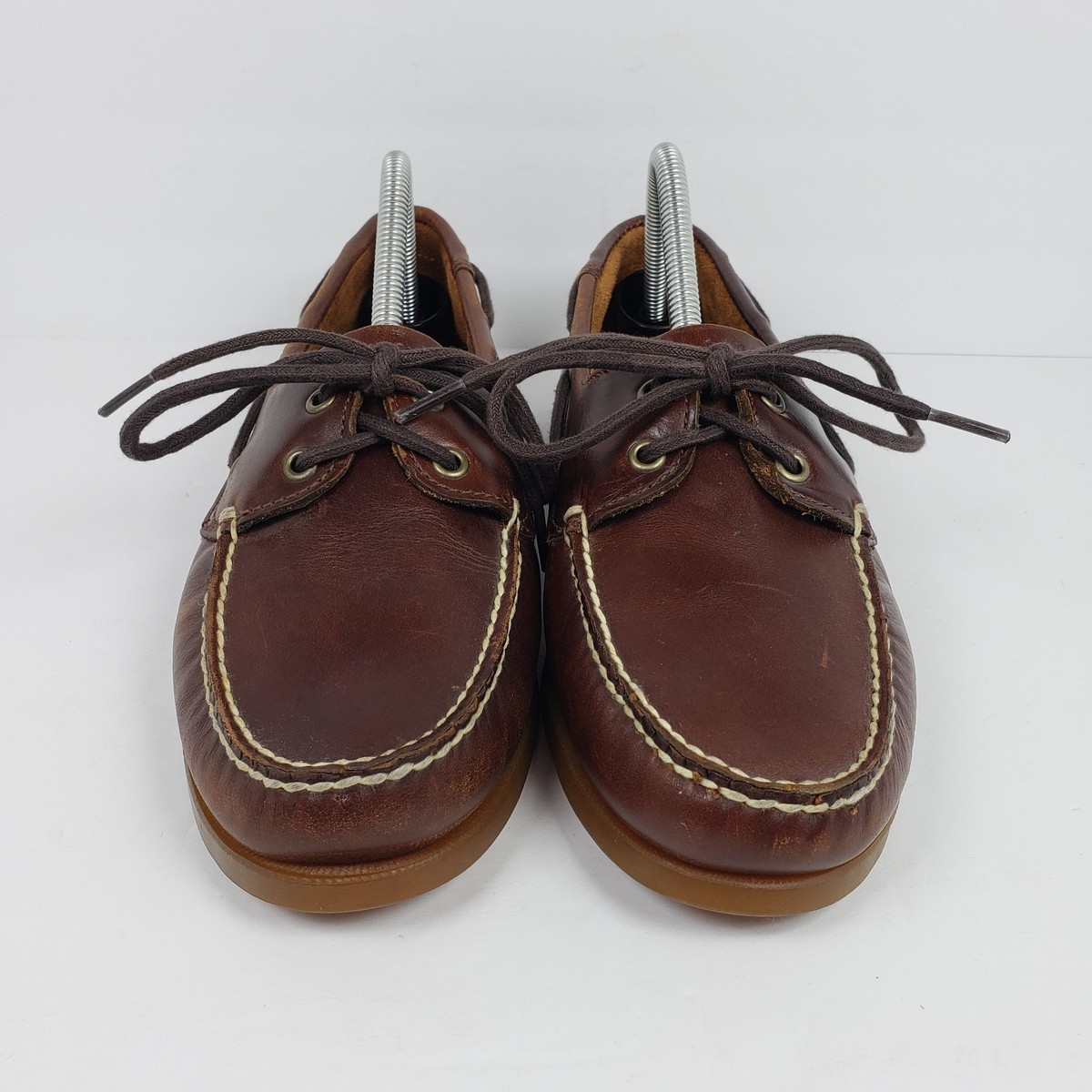 Timberland Mens Size 9 Brown Leather Slip In Lace Up 2 Eye  display picture 3