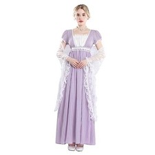 FCCAM Regency Dresses for Women Empire Waist Dress Victorian Ball Large Purple