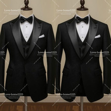 Tailored Formal Men's Suit Black Outfits Wedding Groom Business 3Pcs Jacket