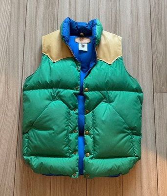 Rocky Mountain Featherbed Leather Yoke Down Vest Green Beige Size 38 M Used