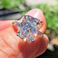 Emerald Solitaire Ring 3.50Ct Lab Created Diamond 14K White Gold Plated Silver