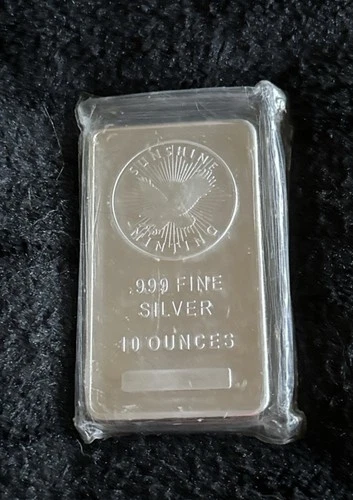 10 Troy oz .999 Fine Silver Bar - 10 Ounces, Sealed, SUNSHINE MINTING
