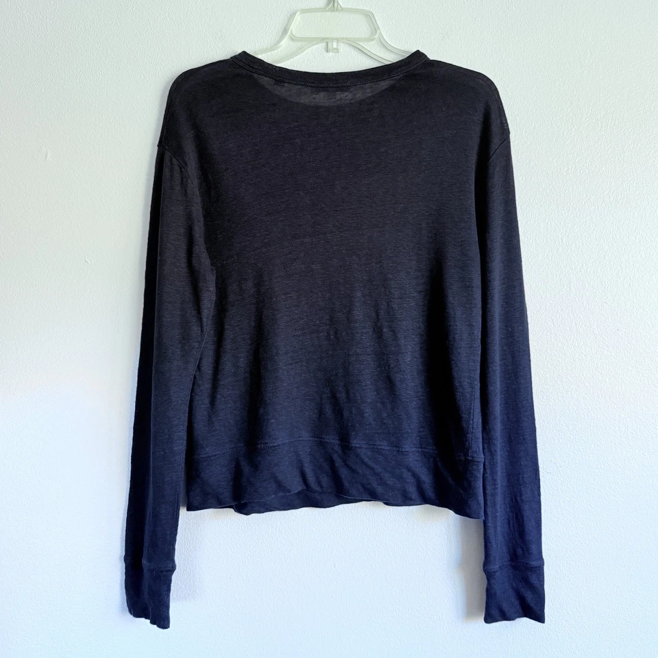 Blusa Top Vince Azul Marino Manga Larga Algodón Lino Para Mujer Talla S Foto 3 de 4