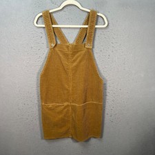 Zara Womens Medium Mustard Brown Corduroy Overall Dress Mini Cross Back