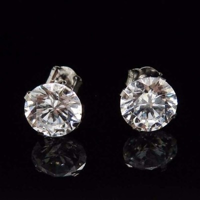 2CTW CZ 14K White Gold Brilliant-Cut Butterfly Back Stud Earrings 6mm