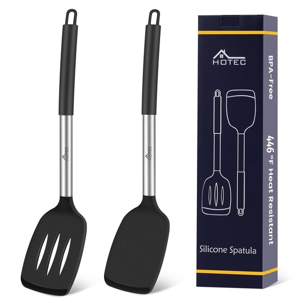Silikon Pfannenwender Set Schwarz Spatel Kochen Backen Antihaft 34,8Cm 2 StüCk-image